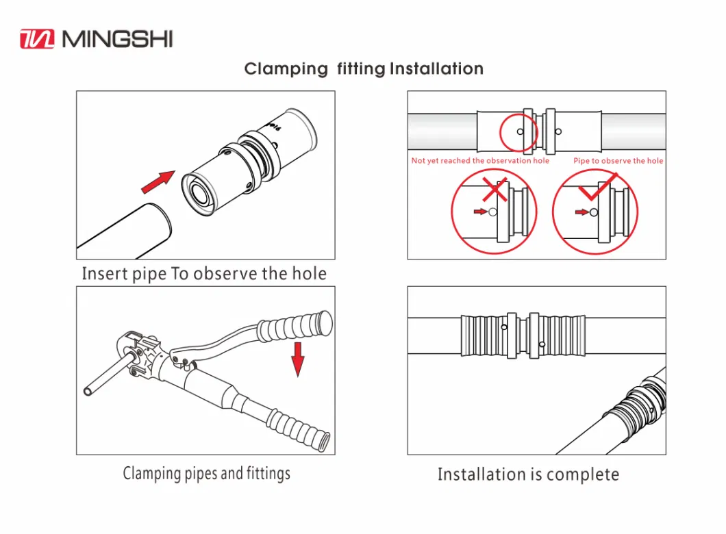 Mingshi Plumbing Materials Floor Heat Water Supply Pexalpex Pipe Fittingu, Th, Multijaw with Watermark/Acs/Aenor Certificate Reduced Tee Press Brass Fittings